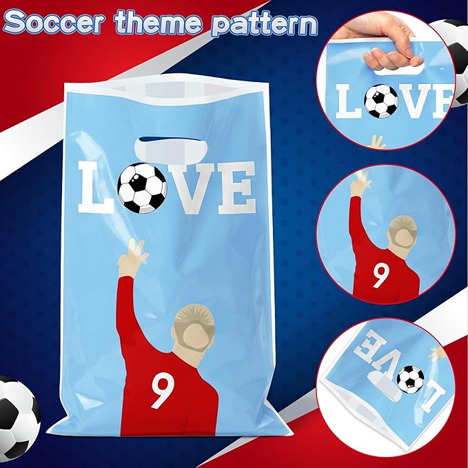 Andi Cppss Soccer Birthday Party Favor Bags - 50PCS Blue and Red Soccer Goodie Snack Bags for Team Football Gift Bag for Snacks Football Treat Bag for Kids Birthday Game Celebration Party Favors
