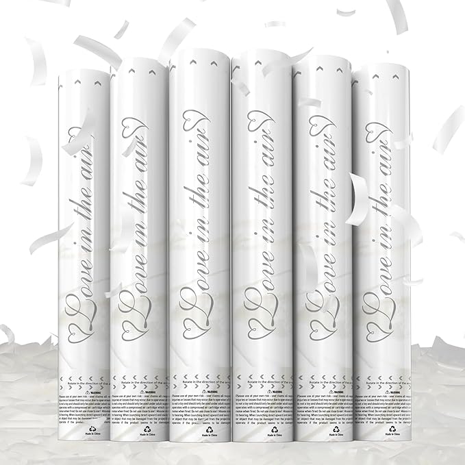 6 Pack White Confetti Poppers,Confetti Cannon,12 Inch Party Poppers Confetti Shooters Launches 20-25FT Biodegradable Party Poppers for Wedding,Engagement,Birthday,Celebrations