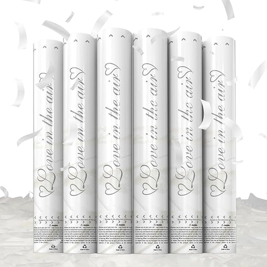 6 Pack White Confetti Poppers,Confetti Cannon,12 Inch Party Poppers Confetti Shooters Launches 20-25FT Biodegradable Party Poppers for Wedding,Engagement,Birthday,Celebrations