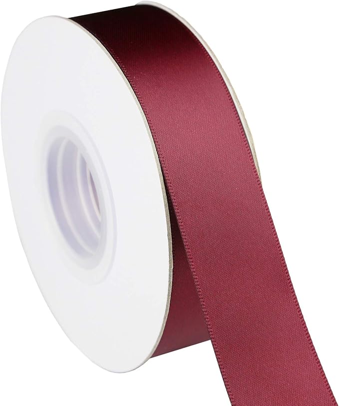 ITIsparkle 1" Inch Double Faced Satin Ribbon 50 Yards-Roll Set for Gift Wrapping Scrap Books Party Favor Hair Braids Baby Shower Decoration Floral Arrangement Craft Supplies, Burgundy 277# Ribbon