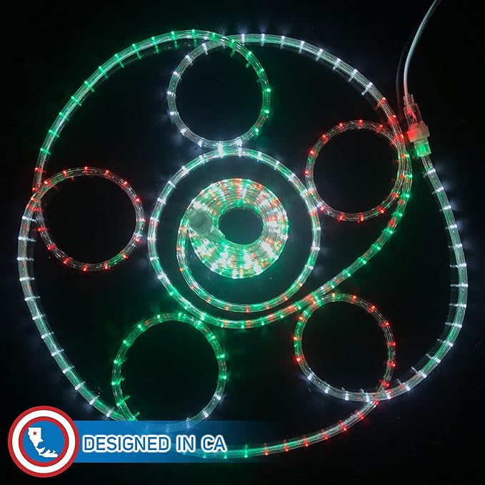 Russell Decor 150ft Red White Green LED Rope Lights with Patriotic Lights with 4-Level Dimmable Controller Outdoor Decorative Lighting for California Mexico Italy Theme Colors Decor