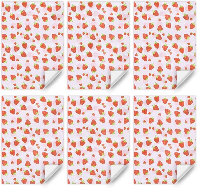 Strawberry Wrapping Paper Happy Birthday Girls Kids 6 Sheets, Cute Sweet Strawberries Fruity Design Perfect DIY Gift Wrap Pink Wraping Paper for Birthday, Holiday, Wedding, Baby Shower, Christmas,