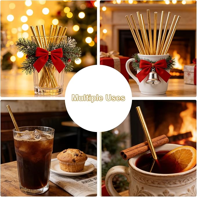 Foil Gold Paper Straws, 100-Pack Disposable Solid Golden Drinking Straw for Christmas Party Supplies, Cake Pop Sticks, Bridal Shower, Birthday, Wedding Decoration