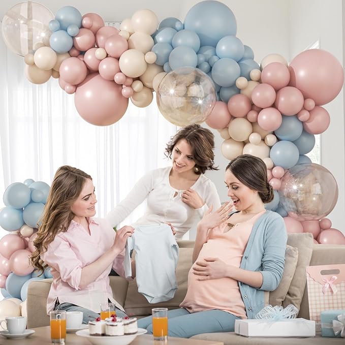 Gender Reveal Balloon Arch Kit, 130pcs Pink and Blue Balloons with Sand White Balloons for Boho Gender Reveal Birthday Baby Shower Decorations