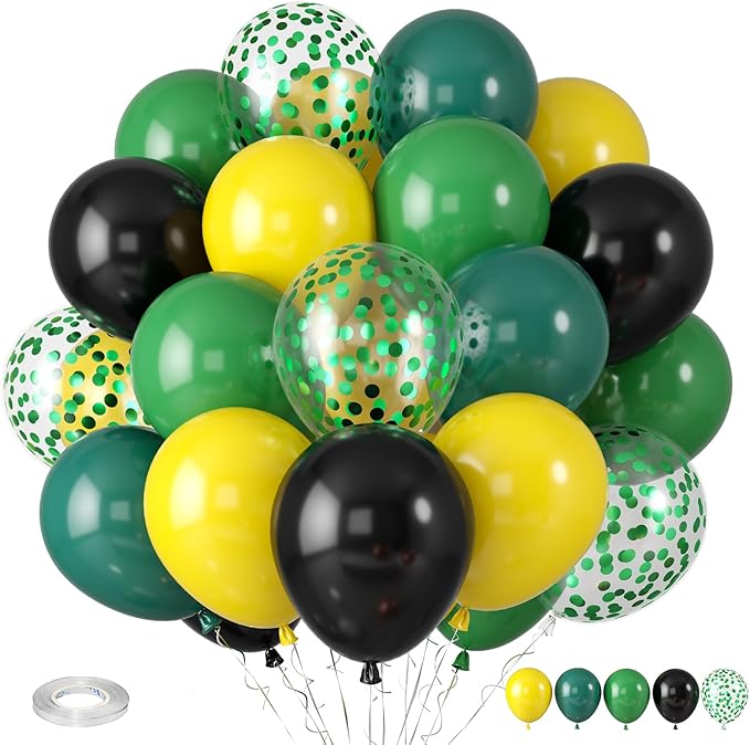 Green and Yellow Balloons, Tractor Football Sport Theme Balloon, Black Yellow Vintage Dark Green Balloons Green Confetti Balloon for Man Boy Birthday Baby Shower Party Decoration