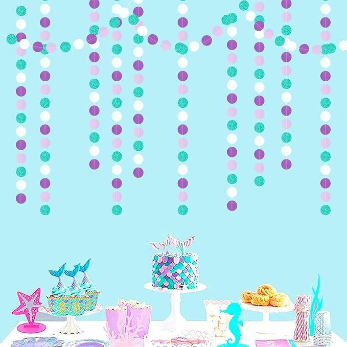 Mermaid Birthday Teal-Purple Party-Decorations Garland-Streamers - 52Ft Turquois Mint Girl Baby Shower Hanging Banner,Under The Sea Classroom Paper Backdrop Decor Huglony