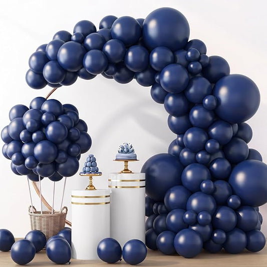 RUBFAC Navy Blue Balloons 129pcs Different Sizes Pack of 18 12 10 5 Inch, Latex Retro Blue Garland Arch Kit for Men Birthday Sports Theme Party Graduation Boy Baby Shower Decoration