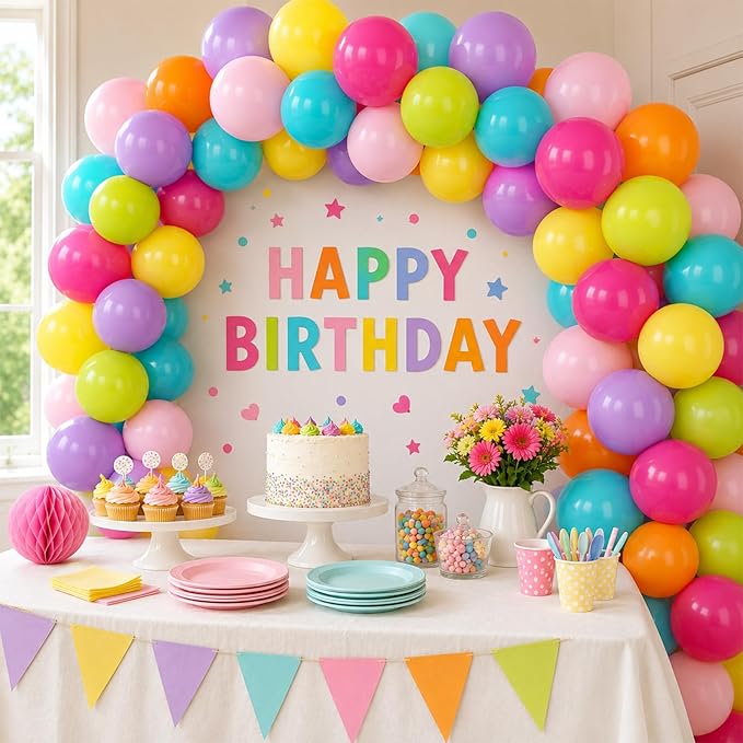 Colorful Balloons, 60Pcs Rainbow Balloon, 12 Inch Latex Multicolor Balloons Bright Color Yellow Orange Hot Pink Teal Blue Green for Kids Birthday Baby Shower Summer Pool Hawaii Theme Party Decoration