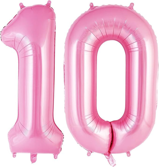 Pink Number 10 Balloon, 40 Inch Big Large Foil Helium Number Balloons, Giant Mylar Number 10 Balloons for 10 Years Old Birthday Party Decorations Supplies Anniversary