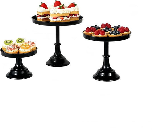 3 Pcs Metal Round Cake Stand Set 8“10”12" Cake Display Stand Dessert Cupcake Display Tray for Graduation,Wedding,Birthday,Party,Baby Shower,Anniversary,Ceremony,Christmas (Black)