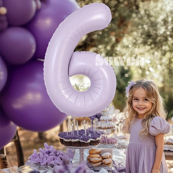 SUWEN 40 Inch Light Purple Large 6 Balloon Number Big Foil Helium Lavender Number Balloons Huge Mylar 0-9 Giant Jumbo Happy 6th Birthday Party Anniversary Decorations