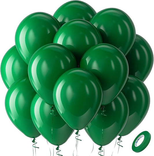 Bezente Green Balloons Latex Party Balloons - 100 Pack 12 inch Round Helium Balloons for St. Patrick's Day Dark Green Themed Wedding Graduation Birthday Party Backdrop Decorations