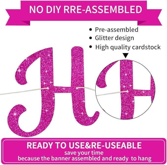 BEISHIDA Happy Birthday Banner - NO DIY,Rose Red 10Feet Pre-Strung-Glitter Birthday Sign Garland Backdrop Decorations for Women men Party