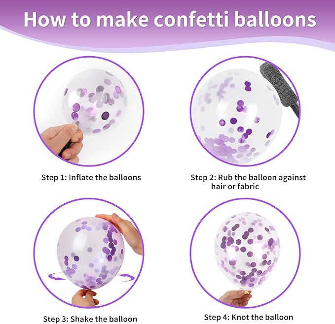 RUBFAC Purple Balloons, Lavender Purple Metallic and Confetti Party Balloons 65pcs 12 Inch for Mother's Day, Baby Shower, Girls Birthday, Wedding, Anniversary Party Decorations