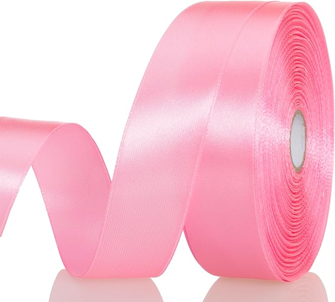 YASEO 1 Inch Flamingo Pink Solid Satin Ribbon, 50 Yards Craft Fabric Ribbon for Gift Wrapping Floral Bouquets Wedding Party Decoration