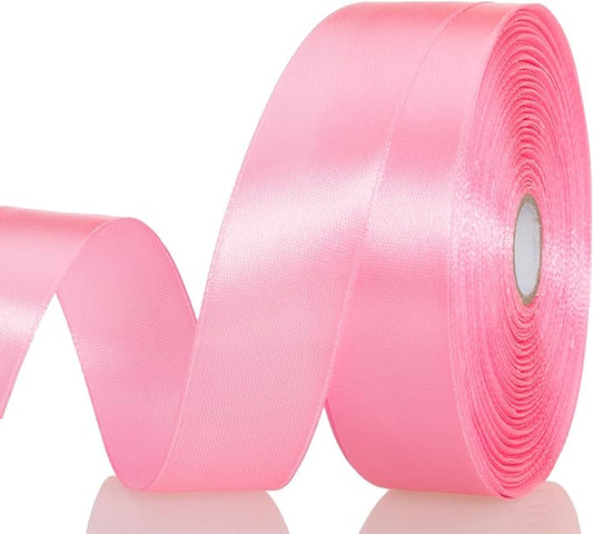 YASEO 1 Inch Flamingo Pink Solid Satin Ribbon, 50 Yards Craft Fabric Ribbon for Gift Wrapping Floral Bouquets Wedding Party Decoration