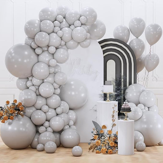 PartyWoo Gray Balloons 152pcs Different Sizes Pack of 18 12 10 5 Inch Matte Gray Latex Balloon Arch Kit Garland for Baby Shower Graduation Wedding Anniversary Birthday Party Decorations Gray-Y71