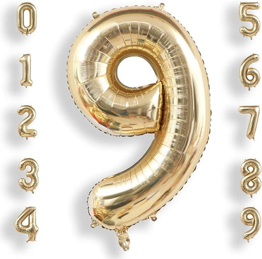 AULE 40 Inch Large 9 Balloon Numbers Light Gold, Big Foil Number Balloons, Giant Helium Happy Birthday Party Decorations for Man and Women, Huge Mylar Anniversary Party Supplies