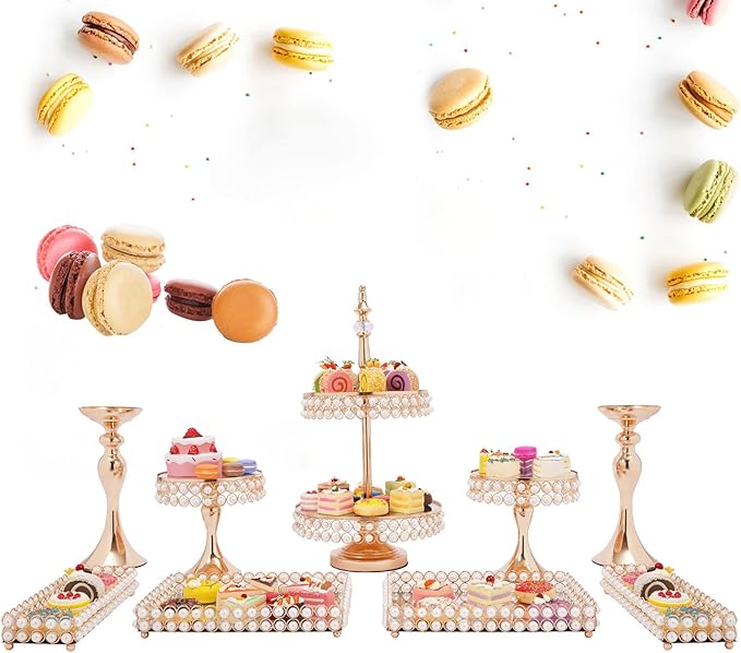 9Pcs Crystal Cake Holder Gold Cupcake Stands Plating Mirror Cake Holder Round Cupcake Stands with Luxury Crystal, Fashion Dessert Tower for Wedding Event Birthday Party Cupcake Display