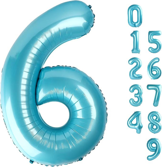 Number 6 Balloon 40 Inch, 6 7 Six Seven Birthday Decorations, 6th Birthday Balloon for Men Women, Pastel Blue 16 60 61 65 Numbers Balloons Graduations Anniversary Supplies