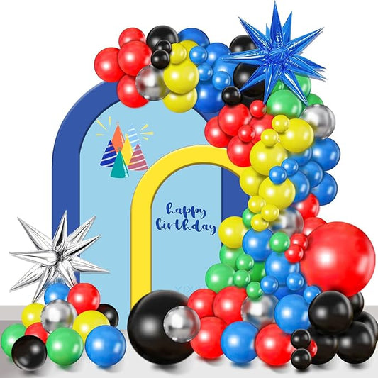 Black Red Blue Green Balloon Garland Arch Kit,Red Yellow Green Blue Black Balloons for Birthday Graduation Carnival Superhero Robot Blocks Video Game Themed Party Decor