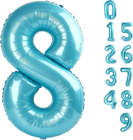 40 Inch Number 8 Balloon, Pastel Blue 8 18 28 80 Birthday Balloons for Men Boys, 8th Birthday Decorations Party Supplies, Wedding, Graduations