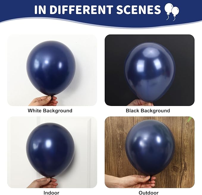 RUBFAC 135pcs Navy Blue Balloons Different Sizes 18 12 10 5 Inch for Garland Arch, Dark Blue Latex Balloon for Graduation Birthday Party Baby Shower Wedding Decorations
