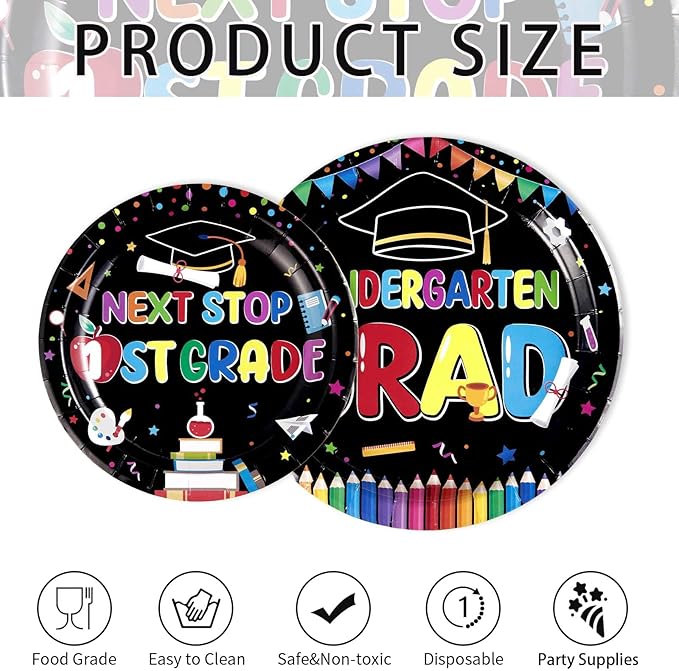 200Pcs Kindergarten Graduation Party Decorations Pre-k Graduation Plates and Napkins Tableware Sets for Kids Preschool Kindergarten Graduation Class of 2026 Elementary Celebration Supplies Serves 50