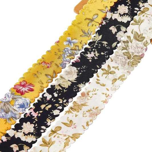 3 Rolls 6 Yards 1 Inch Flower Printed Ribbon Set Vintage Double Face Colorful Floral Pattern Wavy Edge Polyester Fabric Ribbons for Sewing Wedding Home Decor Gift Wrapping DIY Craft Supply