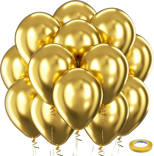 Bezente Gold Metallic Chrome Latex Balloons, 100 Pack 12 inch Gold Round Helium Balloons for Wedding Anniversary Graduation Retirement Golden Birthday Engagement Bachelorette Party Decorations 2026