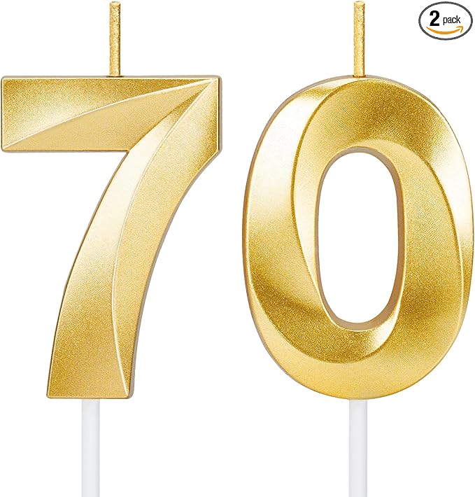 70th Birthday Candles for Cake,Gold Number Candles for Happy Birthday Cake Toppers,Birthday Decorations for Women Men Party Anniversary Wedding