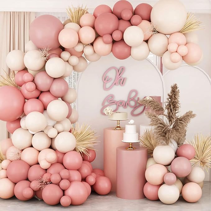 Retro Blush Pink Balloon Arch Kit-Dusty Pink Cream Peach White Sand Balloon Garland,Boho Pastel Pink Balloons Party Decorations for Birthday,Baby Shower,Wedding Bridal 109PCS