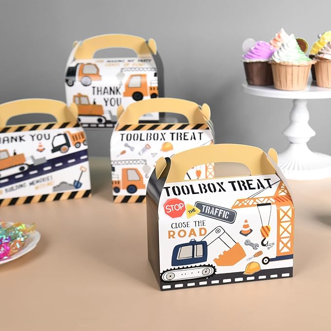 DjinnGlory 36 Pack Cute Construction Party Favor Treat Boxes, Small Gable Boxes for Kids Parties Giveaways and Small Business 6.18x3.58x3.39 Inches