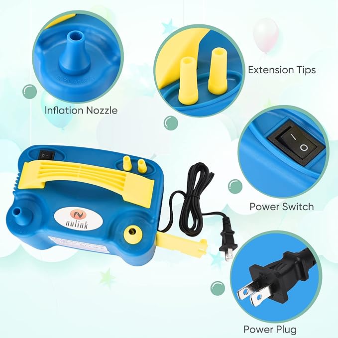 Balloon Pump Electric Portable Dual Nozzle Air Pump for Balloons Blower Pump Inflator for Decoration, Birthday Party [110V~120V, 600W, Blue Yellow]