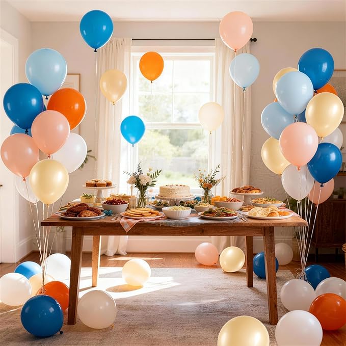 Orange Blue and Gold Balloons Set, Pastel Teal Orange Blue Light Gold Latex Balloons Set for Kids Birthday Baby Shower Graduation Summer Beach Pool Carnival Sport Party Decorations