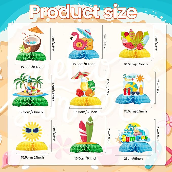 Luau Party Decorations 9 Pcs Hawaiian Table Centerpieces, Tropical Party Decorations Table Toppers Set, Tiki Bar Decor for Birthday Theme Party Supplies