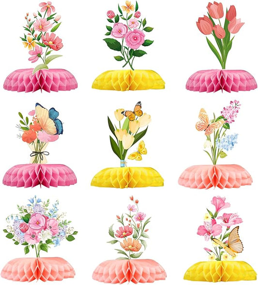 Spring Party Decorations 9 Pcs Butterfly Table Centerpieces, Flower Butterfly Birthday Decorations Table Toppers Set, Spring Summer Table Decor for Baby Shower Party Supplies