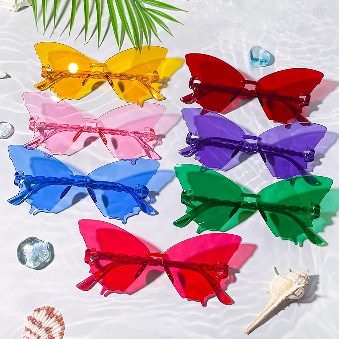 Pibupibu 36 Pcs Rimless Heart/Star/Butterfly/Flame/Cateye Party Sunglasses Bulk for Women Men, Fun Bachelor Party Glasses