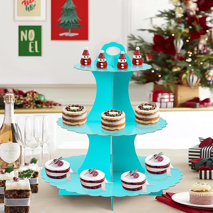 Soleebee 3-Tier Cupcake Stand, Cardboard Cupcake Tower, Dessert Cup Cake Stand Tower for Birthday Wedding Party Decoration, Cupcake Tier Stand 1 Set (Blue)