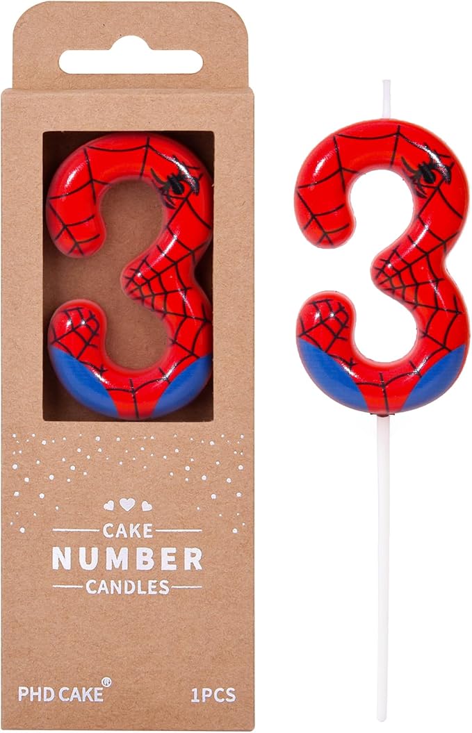 PHD CAKE 2.76 Inch Number 3 Spider Birthday Candles, Spider Cartoon Themed Number Candles, Cake Number Candles, Party Celebration