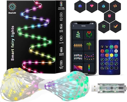 Super RGB Smart Fairy Lights 16.4Ft 50LEDs, Color Changing String Lights with Remote & App Control, RGB-IC Multicolor DIY Twinkle Lights for Bedroom, Birthday, Party, Indoor Holiday Decor