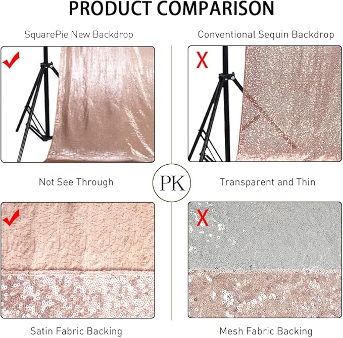 SquarePie 5x7ft Rose Gold Sequin Backdrop, High Density Non-Transparent Glitter Curtain for Photography, Birthday, Wedding Party Decorations, Thick Solid Background with 4" Rod Pocket, 1 Panel