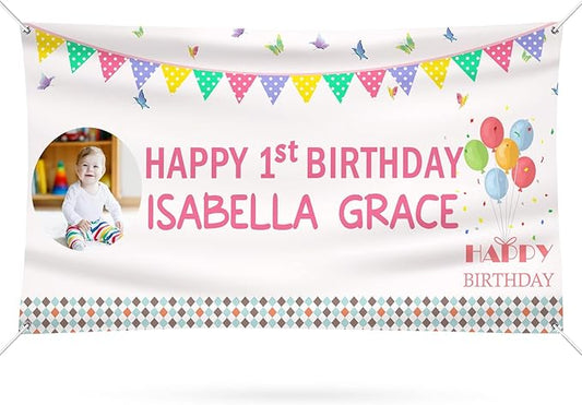 Happy Birthday Banner Personalized Name Photo Age Custom Birthday Banners and Signs Customize for Birthday Party Decoration 4'x2'