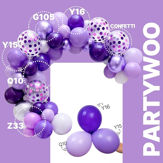 PartyWoo Purple Balloons 66pcs 12 Inch Light Pastel Dark Metallic Purple Lilac Lavender Confetti Balloons for Graduation Baby Shower Birthday Wedding Anniversary Butterfly Princess Party Decorations