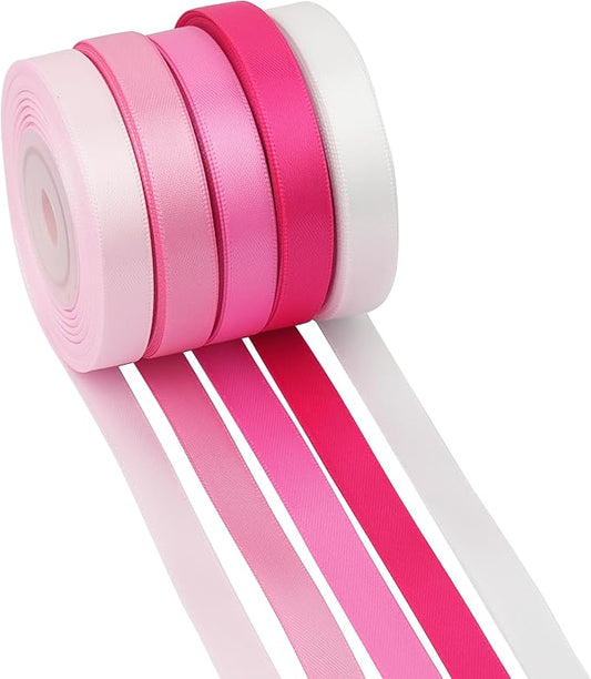MAYREEL 3/8 Inch Pink Satin Ribbon Baby Pink Ribbon for Gift Wrapping Valentine's Day Crafts Wedding Bridal Shower Decorations 5 Rolls Assortment 10 Yards Each Color Total 50 Yards