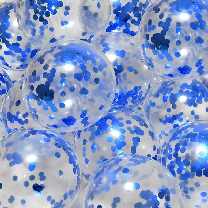 Blue Confetti Balloons 12 inch, 50 Pcs Clear Balloons with Blue Confetti Glitter for Birthday Wedding Baby Shower Christmas Party Decoration