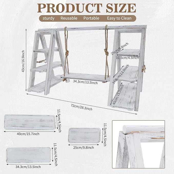 3 Tier Wooden Cake Stand with Tray Ladder,28.3×16.9 in Dessert Table Display Set, Cake Pop Stand,for Parties,Birthdays,Weddings, Baby Showers,etc (White)