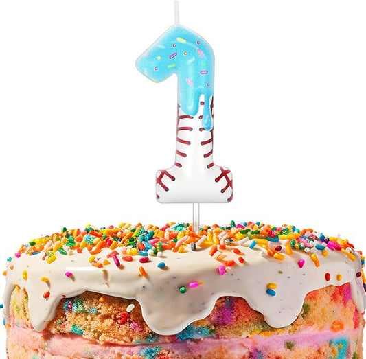 Conelist Ice Cream Drip Baseball Birthday Candle Number 1, Baseball Ice Cream Drip Birthday Cake Topper Candle Number 1 for Cake Sport Teams Theme Anniversary Celebration Party Decoration Favor Supply