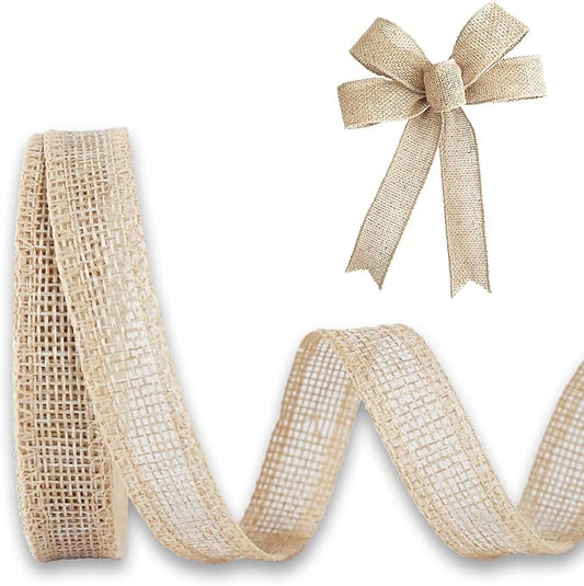 Burlap Ribbon 1/2 inch X 10 Yard Natural Linen Woven Ribbon DIY Handmade Edging Production Wreath Holiday Decoration Gift Ribbons for Gift Wrapping Jute Linen Ribbons