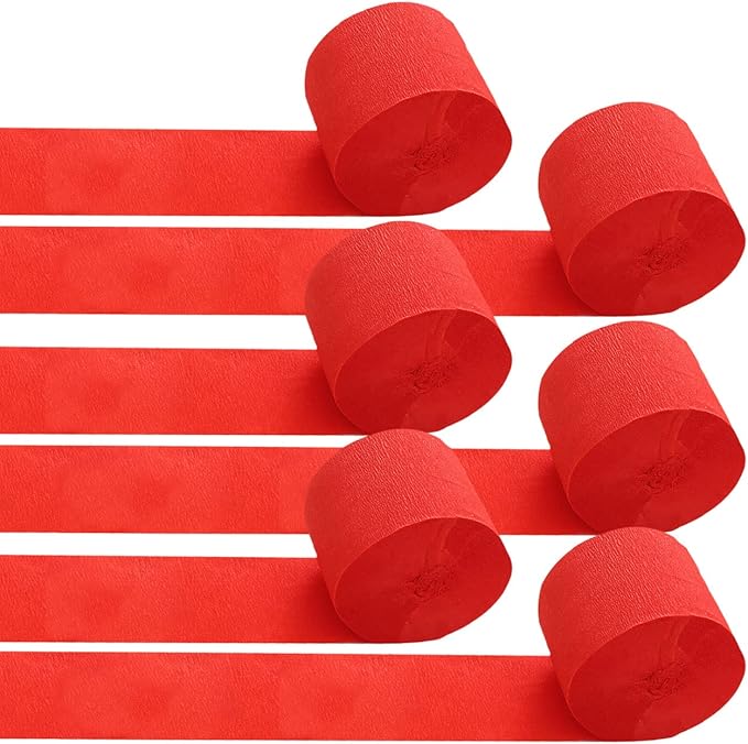 6 Rolls Red Crepe Paper Streamers for Party Decorations-82ft Long and 1.77in Wide